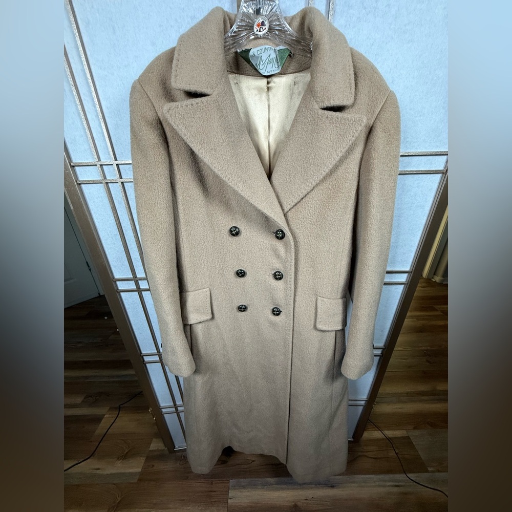 Vintage Lord & Taylor Wool Camel Double-Breasted Trench Coat Women’s Large RARE - Picture 3 of 12